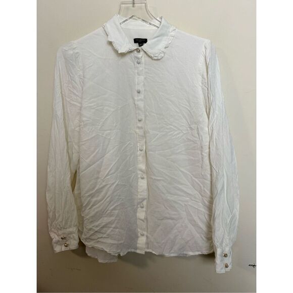 Talbots Tops - Talbots 100% Rayon Button Up Pearl Buttons Lettuce Collar Blouse Dressy XL Petit